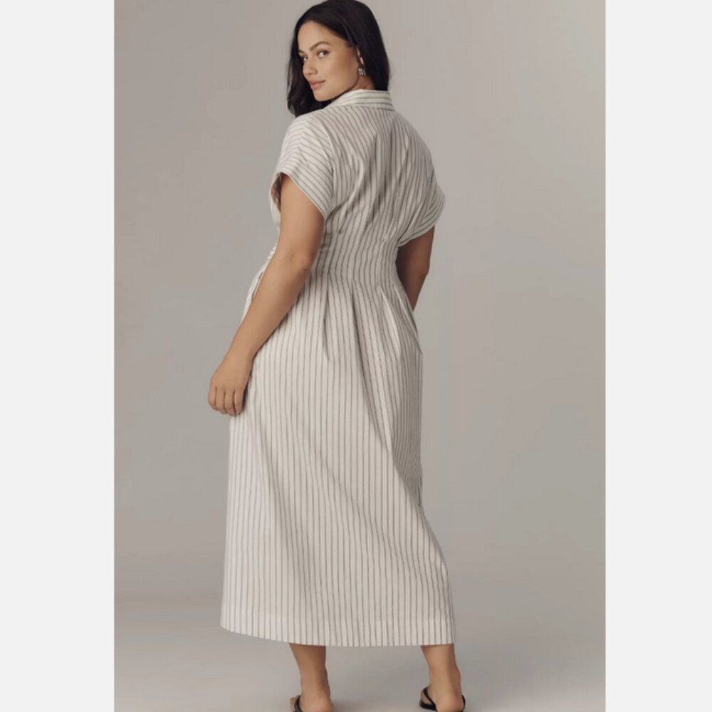Anthropologie The Tobie Double Buckle Shirt Dress by Exquise Pinstripe M NWT - Picture 5 of 8